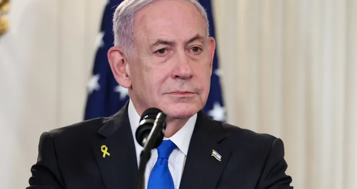 Israeli Prime Minister Benjamin Netanyahu attends a joint press conference with U.S. President Donald Trump (not pictured) in the State Dining Room at the White House in Washington, D.C., U.S., September 29, 2025. REUTERS/Jonathan Ernst/Jonathan Ernst
