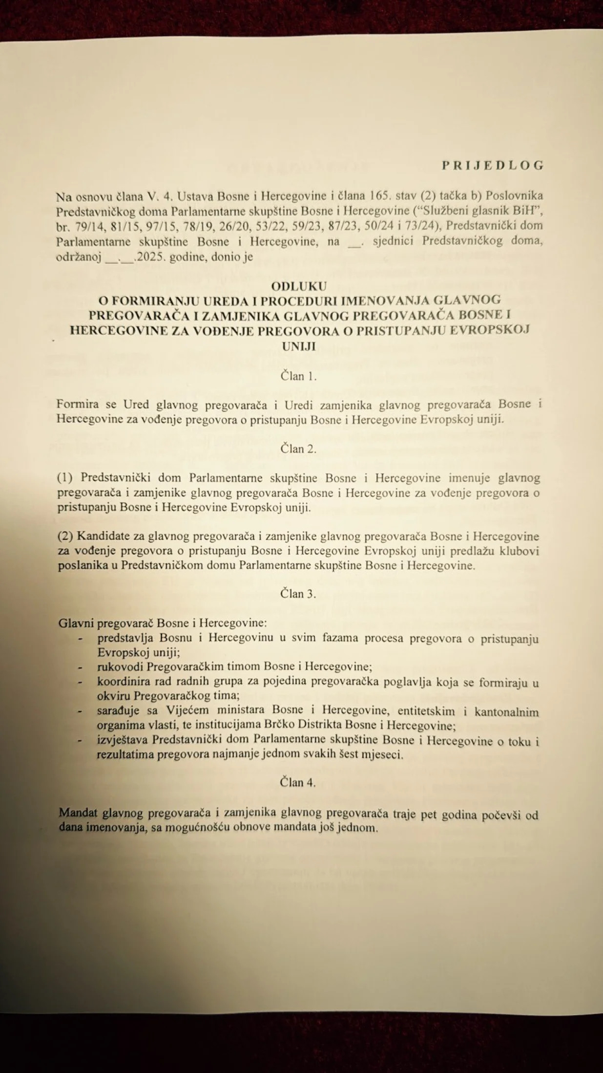 Prijedlog odluke o imenovanju pregovarača/