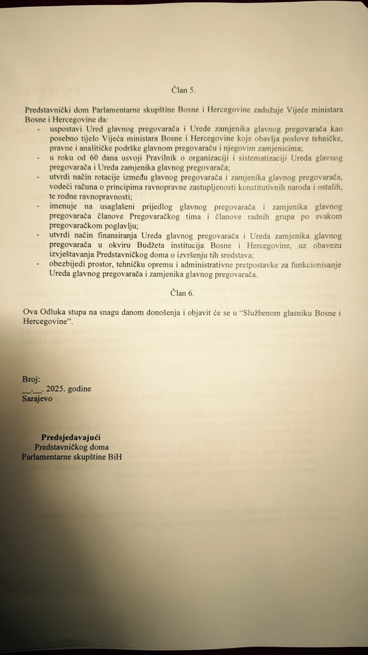 Prijedlog odluke o imenovanju pregovarača/