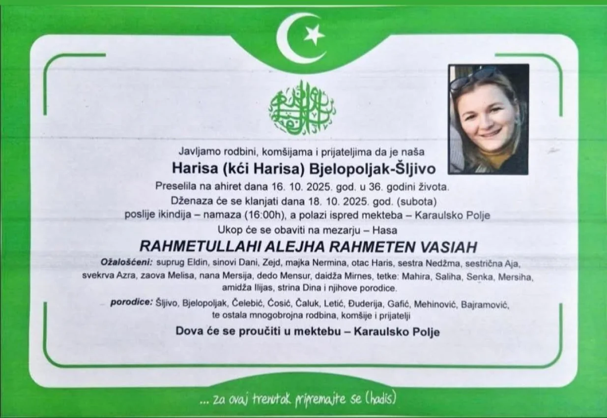 Smrtovnica Harise Bjelopoljak Šljivo/