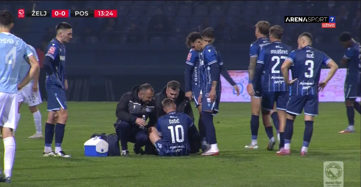 Šošić se povrijedio i izašao iz igre (FOTO: Screenshot/Arenasport)/Foto: 