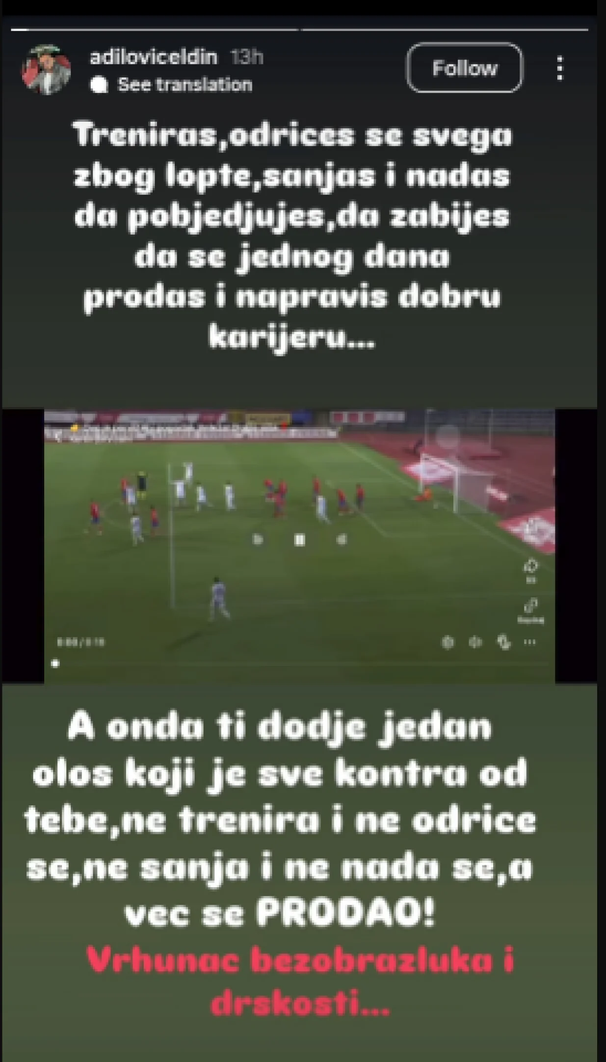 Objava Adilovića/Foto: 