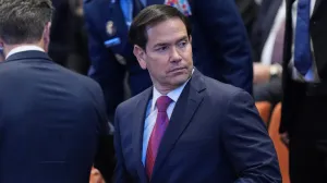 U.S. Secretary of State Marco Rubio arrives before President Donald Trump speaks to the Knesset, Monday, Oct. 13, 2025, in Jerusalem.  Evan Vucci/Pool via REUTERS/Evan Vucci