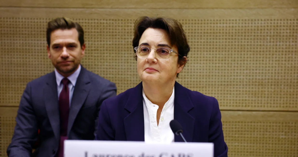 Laurence des Cars, president and director of the Louvre Museum, and Matthias Grolier, Chief of Staff to the President and Director of the Louvre Museum are seen before the start of a hearing by the Culture, Education, Communication and Sport Commission at the French Senate, on the day the Louvre Museum reopened to the public for the first time since last Sunday's heist, while the Galerie d'Apollon where eight pieces of Napoleon and the Empress's jewelry collection displayed in the gallery were stolen by thieves, remains closed, in Paris, France, October 22, 2025. REUTERS/Sarah Meyssonnier/Sarah Meyssonnier