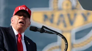 U.S. President Donald Trump delivers remarks during a Navy 250 Celebration in Norfolk, Virginia, U.S. October 5, 2025. REUTERS/Jonathan Ernst/Jonathan Ernst