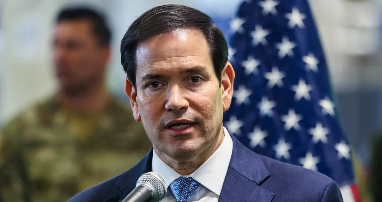 US Secretary of State Marco Rubio speaks to the media after visiting the Civil-Military Coordination Center in southern Israel on October 24, 2025. FADEL SENNA/Pool via REUTERS/Fadel Senna