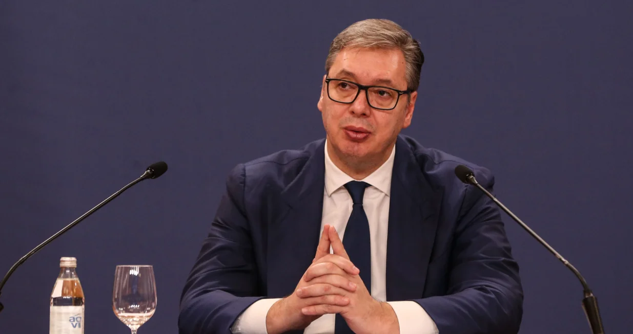 BEOGRAD, Srbija - 22.oktobar 2025: Predsjednik Srbije Aleksandar Vučić obratio se javnosti u srijedu u Beogradu, nakon napada ispred Skupštine Srbije (Filip Stevanovic - Anadolu Agency)/