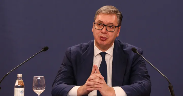 BEOGRAD, Srbija - 22.oktobar 2025: Predsjednik Srbije Aleksandar Vučić obratio se javnosti u srijedu u Beogradu, nakon napada ispred Skupštine Srbije (Filip Stevanovic - Anadolu Agency)/