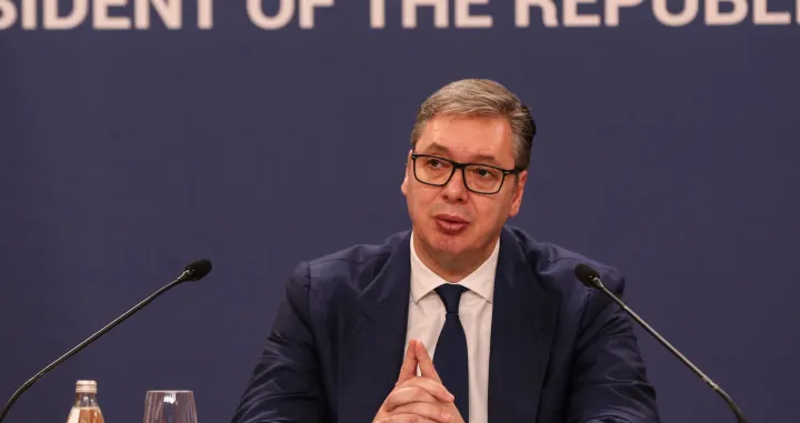 BEOGRAD, Srbija - 22.oktobar 2025: Predsjednik Srbije Aleksandar Vučić obratio se javnosti u srijedu u Beogradu, nakon napada ispred Skupštine Srbije (Filip Stevanovic - Anadolu Agency)/