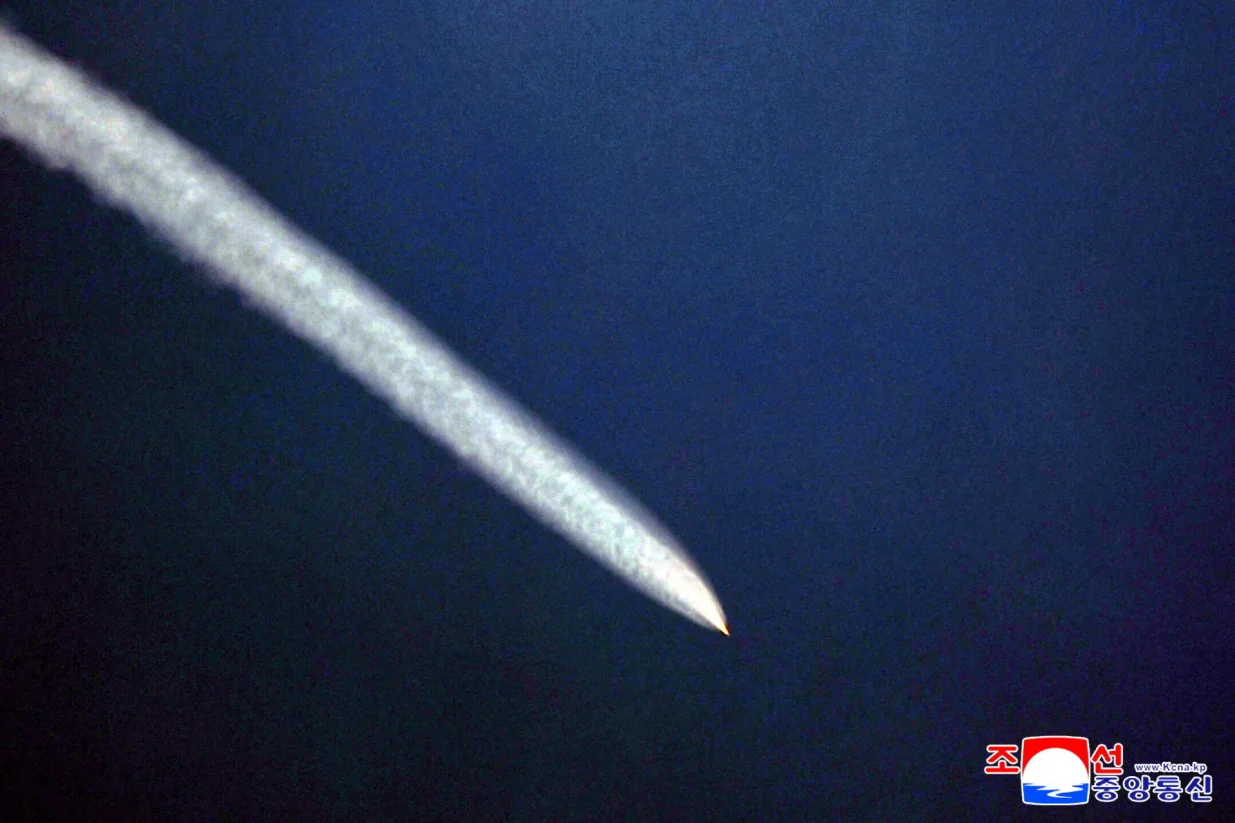 An object, what appears to be a missile, flies through the air, as the Missile General Bureau of North Korea claims they successfully conducted a test of a major weapons system on October 22, 2025, at an unspecified location, in this photo released by North Korea's official Korean Central News Agency October 23, 2025. KCNA via REUTERS ATTENTION EDITORS - THIS IMAGE WAS PROVIDED BY A THIRD PARTY. REUTERS IS UNABLE TO INDEPENDENTLY VERIFY THIS IMAGE. NO THIRD PARTY SALES. SOUTH KOREA OUT. NO COMMERCIAL OR EDITORIAL SALES IN SOUTH KOREA.  TPX IMAGES OF THE DAY/Kcna