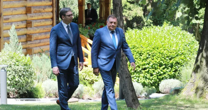 Predsjednik Srbije Aleksandar Vučić održao je press konferenciju s članom Predsjedništva BiH Miloradom Dodikom u Beogradu/Anadolija/Milos Miskov