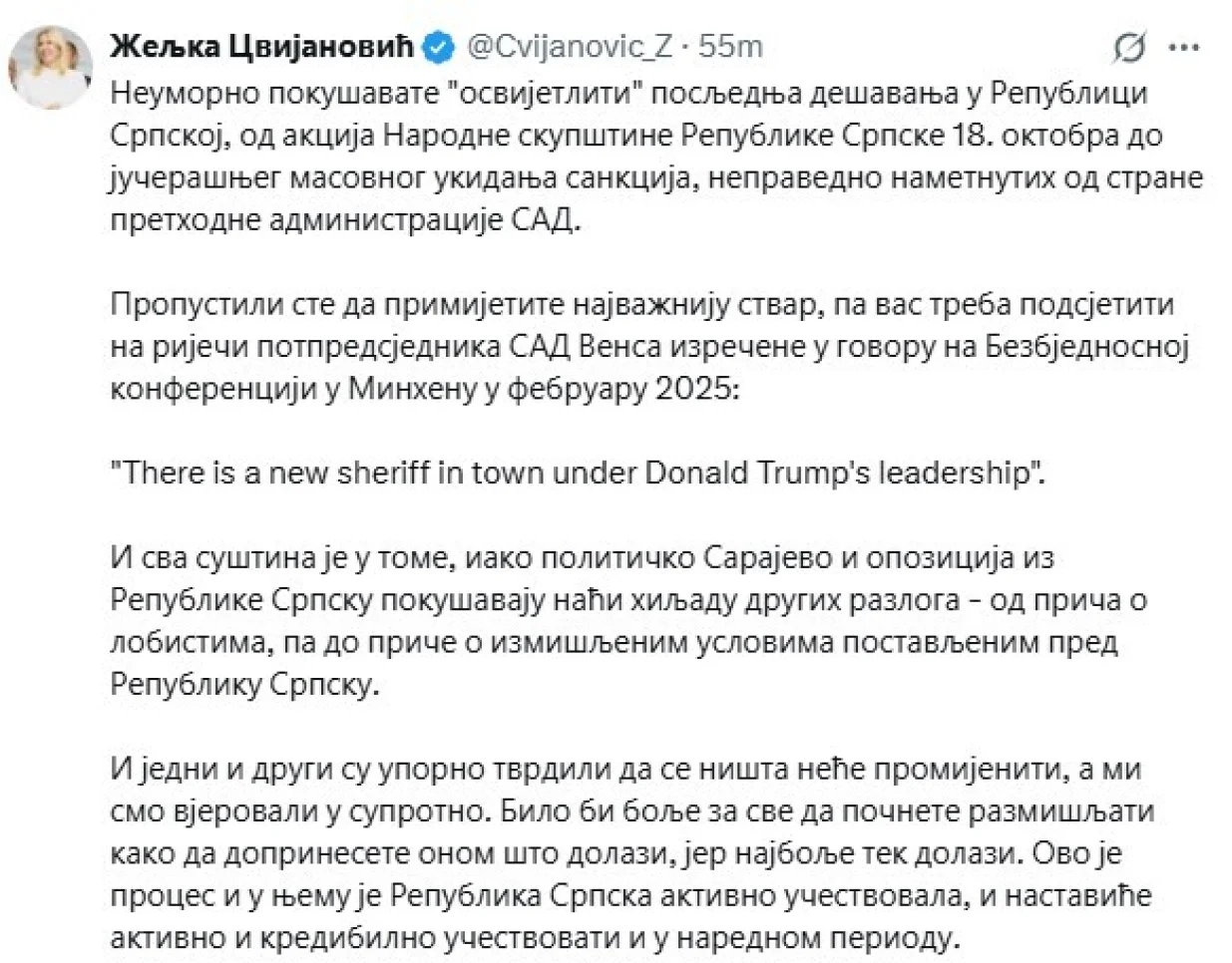 Željka Cvijanović, sankcije, x.com/