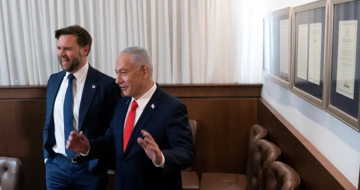U.S. Vice President JD Vance meets with Israeli Prime Minister Benjamin Netanyahu at the Prime Minister's Office in Jerusalem October 22, 2025. Nathan Howard/Pool via REUTERS/Nathan Howard