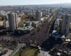A drone view shows people gathering outside Novi Sad railway station during a commemorative service, on the first anniversary of the fatal November 2024 canopy collapse of the station, which killed 16 people, triggering nationwide accusations of widespread corruption and negligence, in Novi Sad, Serbia, November 1, 2025. REUTERS/Marko Djurica  TPX IMAGES OF THE DAY/Marko Djurica