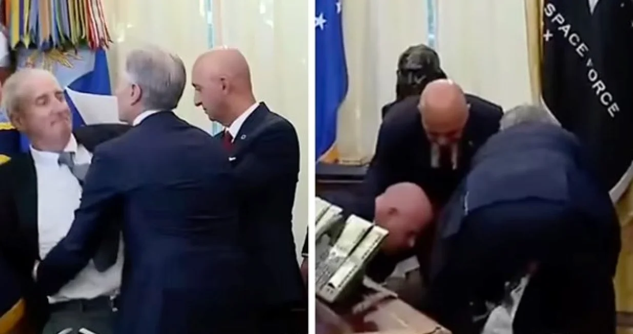 Direktor farmaceutske kompanije, ovalni ured, srušio se/