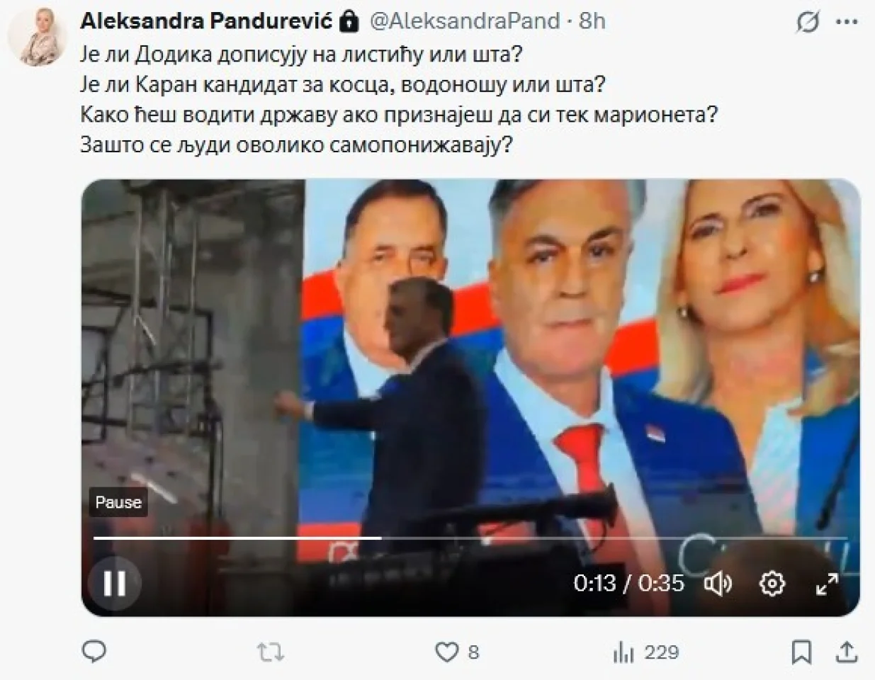 Objava Aleksandre Pandurević/