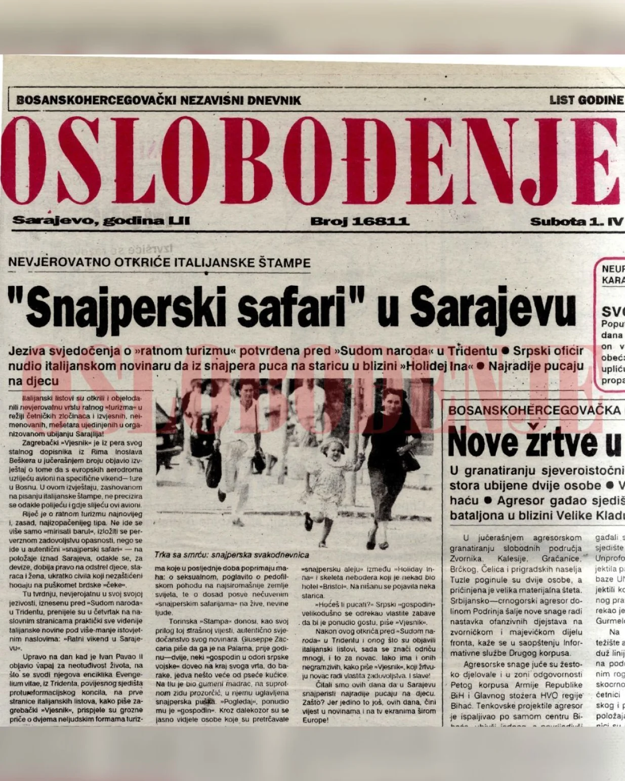 Tekst Oslobođenja o "snajperskom safariju" u Sarajevu/