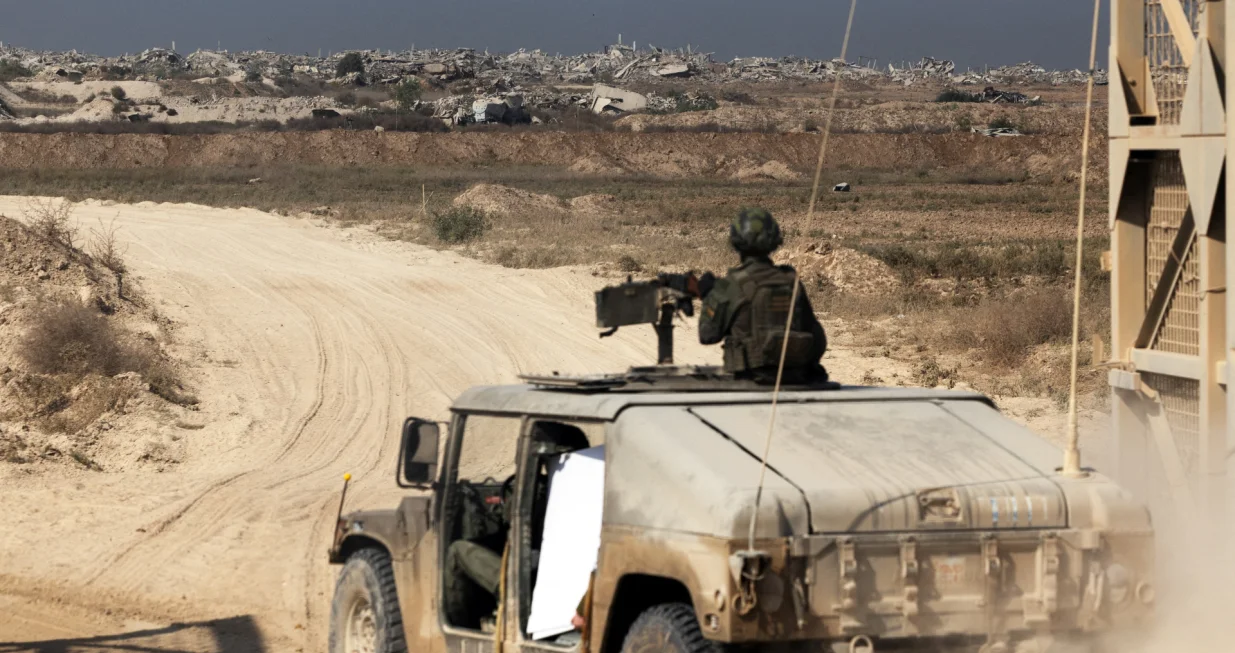 Israeli soldiers enter the Gaza Strip in a military vehicle from at the Israel-Gaza border, November 5, 2025. REUTERS/Nir Elias EDITOR'S NOTE: REUTERS PHOTOGRAPHS WERE REVIEWED BY THE IDF AS PART OF THE CONDITIONS OF THE EMBED. SIX PHOTOS WERE REMOVED BY REUTERS UPON IDF REQUEST, CITING SECURITY CONCERNS. ALL SIX PHOTOS WERE OF AN IDF OUTPOST./Nir Elias