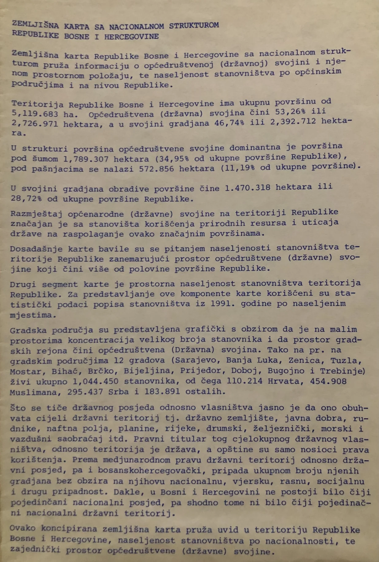Zemljišna karta RBiH iz 1992. godine/ IGES//