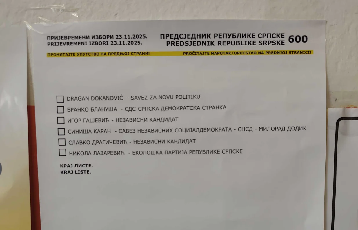 glasački listić predsjednik RS-a/Kenan ćosić