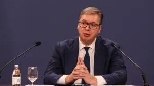 BEOGRAD, Srbija - 22.oktobar 2025: Predsjednik Srbije Aleksandar Vučić obratio se javnosti u srijedu u Beogradu, nakon napada ispred Skupštine Srbije (Filip Stevanovic - Anadolu Agency)/