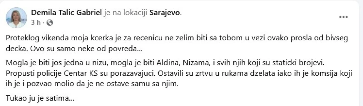 đemila talić gabriel objava na Facebooku/Facebook
