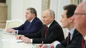 Members of the Russian delegation, led by President Vladimir Putin, attend a meeting with U.S. President Donald Trump's special envoy Steve Witkoff and son-in-law Jared Kushner at the Kremlin in Moscow, Russia, December 2, 2025. Sputnik/Alexander Kazakov/Pool via REUTERS ATTENTION EDITORS - THIS IMAGE WAS PROVIDED BY A THIRD PARTY./Alexander Kazakov