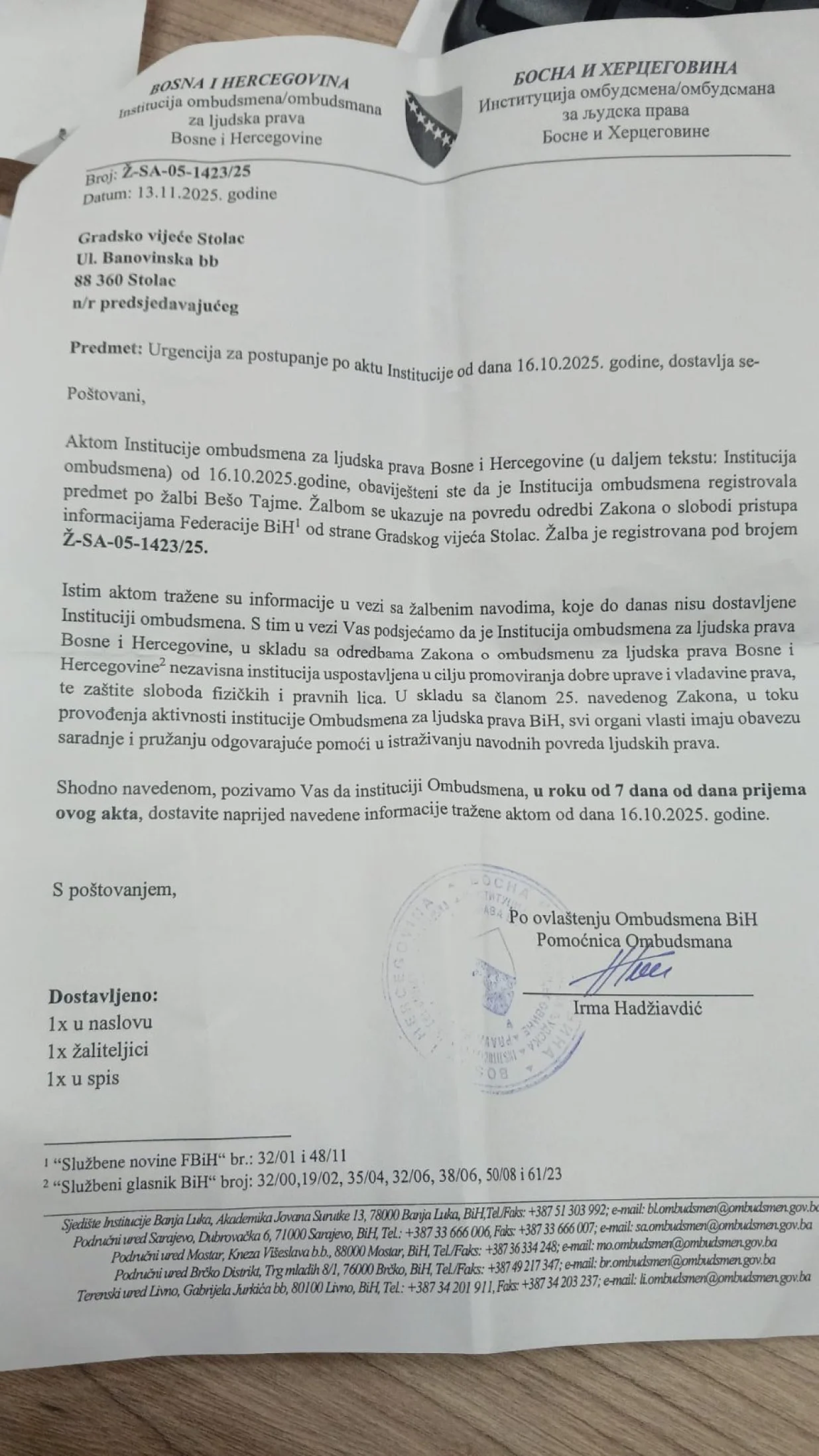 Stolac dopis/Tajma Bešo