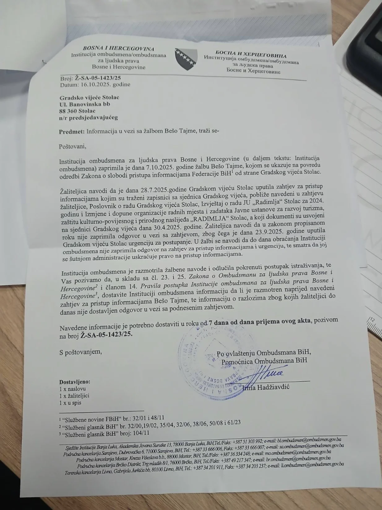 Stolac dopis/Tajma Bešo