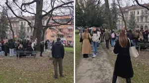 Studenti na protestu pred zgradom Vlade KS/Nedim Fetahović