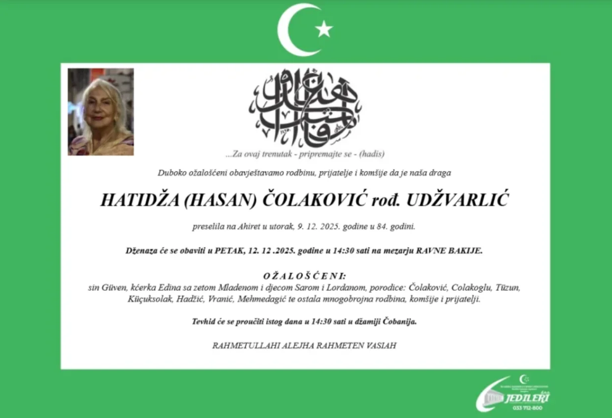 Hatidža Čolaković smrtovnica/