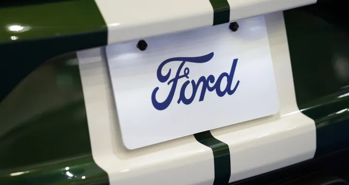 epa10311294 A Ford logo is displayed at AutoMobility LA Auto Show in Los Angeles, California, USA, on 17 November 2022. EPA/Allison Dinner/Allison Dinner