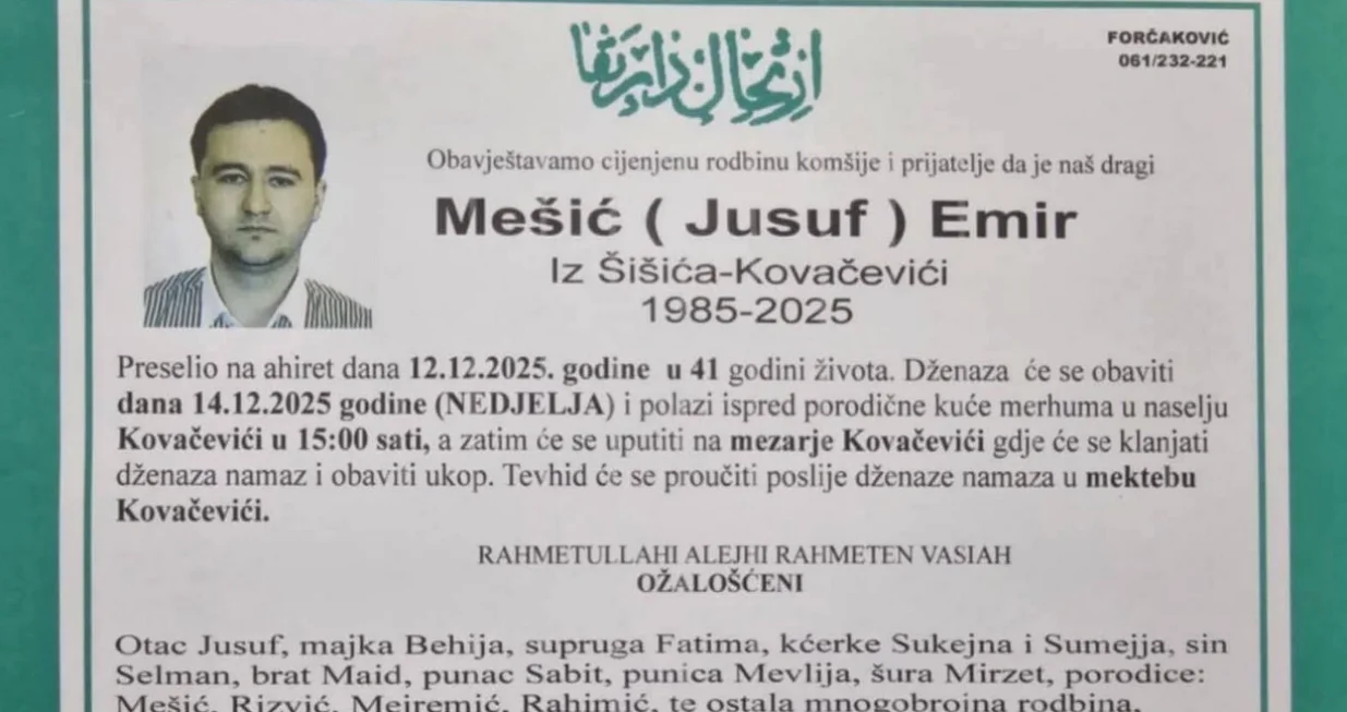 Dženaza Emiru Mešiću će biti 14. decembra/