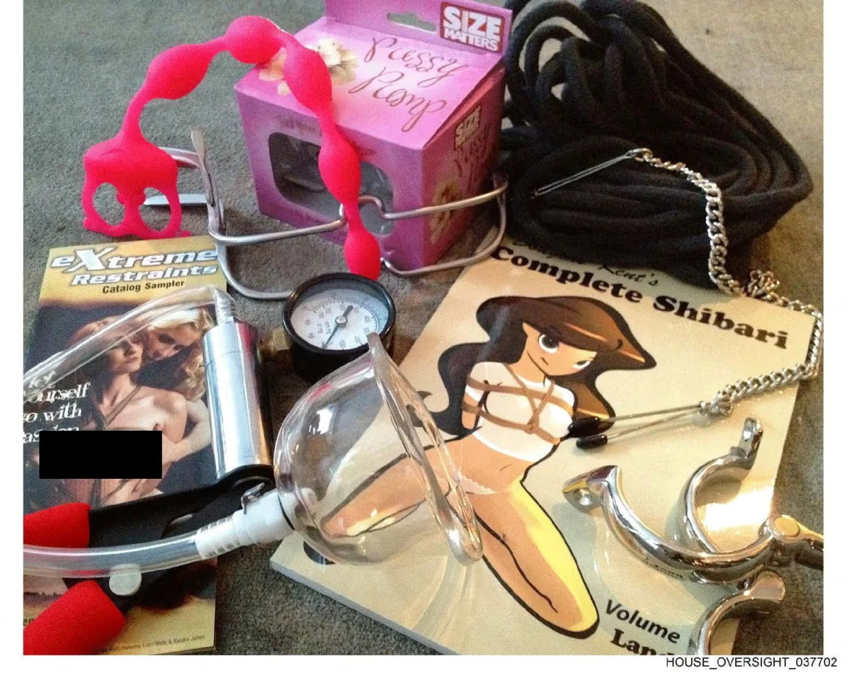 SENSITIVE MATERIAL. THIS IMAGE MAY OFFEND OR DISTURB A handout photograph shows sex toys from the estate of the late financier and convicted sex offender Jeffrey Epstein, released by Democrats on the House Oversight Committee in Washington, D.C., U.S., on December 12, 2025. House Oversight Committee Democrats/Handout via REUTERS THIS IMAGE HAS BEEN PROVIDED BY A THIRD PARTY. REDACTED AREAS FROM SOURCE./House Oversight Committee Democr