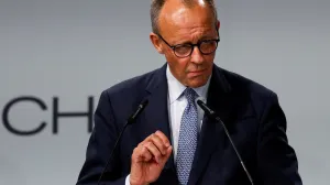 German Chancellor Friedrich Merz speaks during a groundbreaking ceremony for the IPAI CAMPUS, an artificial intelligence park, in Heilbronn, Germany, October 21, 2025. REUTERS/Heiko Becker REFILE - CHANGING FROM "EUROPE'S LARGEST ARTIFICIAL INTELLIGENCE PARK" TO "AN ARTIFICIAL INTELLIGENCE PARK"./Heiko Becker