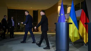 German Chancellor Friedrich Merz and Ukrainian President Volodymyr Zelenskiy attend a press conference, at the Chancellery in Berlin, Germany December 15, 2025. REUTERS/Annegret Hilse/Annegret Hilse