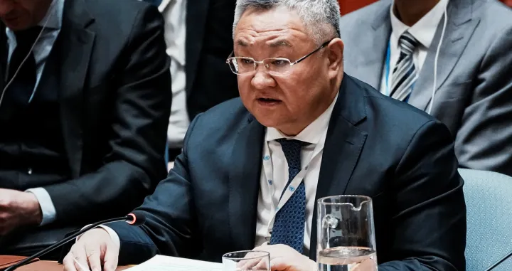China's Permanent Representative to the UN, Fu Cong addresses during a meeting of the United Nations Security Council after Ukraine's President Volodymyr Zelenskiy received the draft of a new U.S.-backed plan to end Russia's war in Ukraine, at U.N. headquarters in New York City, U.S., November 20, 2025. REUTERS/Eduardo Munoz/Eduardo Munoz