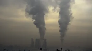 epa10382575 Smoke rises from a factory over the capital Skopje covered by smog and pollution in Skopje, Republic of North Macedonia, 30 December 2022. North Macedonia's citizens are increasingly complaining about health problems caused by poor air quality. Outpatient clinics and hospitals are full of citizens who have respiratory problems. According to IQAir, a Swiss air quality technology company, a week ago, North Macedonia's capital was ranked as the third-most polluted city in the world. The levels of toxic PM10 and PM 2.5 particles in the air measured by IQAir in Skopje were about 28 times higher than the safety threshold established by the World Health Organization. EPA/GEORGI LICOVSKI/Georgi Licovski