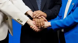 Denmark's Prime Minister Mette Frederiksen, European Council President Antonio Costa and European Commission President Ursula von der Leyen hold a press conference during a European Union leaders' summit, in Brussels, Belgium December 19, 2025. REUTERS/Stephanie Lecocq  TPX IMAGES OF THE DAY/Stephanie Lecocq