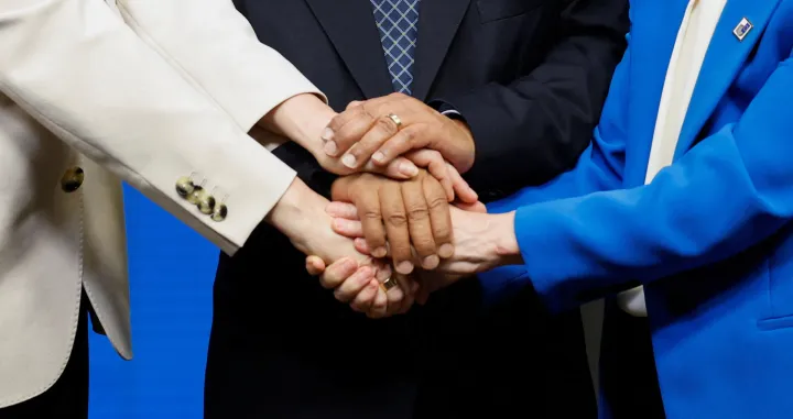 Denmark's Prime Minister Mette Frederiksen, European Council President Antonio Costa and European Commission President Ursula von der Leyen hold a press conference during a European Union leaders' summit, in Brussels, Belgium December 19, 2025. REUTERS/Stephanie Lecocq  TPX IMAGES OF THE DAY/Stephanie Lecocq