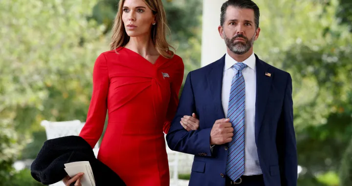 Donald Trump Jr. and Bettina Anderson attend a ceremony held by U.S. President Donald Trump to award posthumously the Medal of Freedom to Charlie Kirk in the Rose Garden at the White House in Washington, D.C., U.S., October 14, 2025. REUTERS/Kevin Lamarque/Kevin Lamarque
