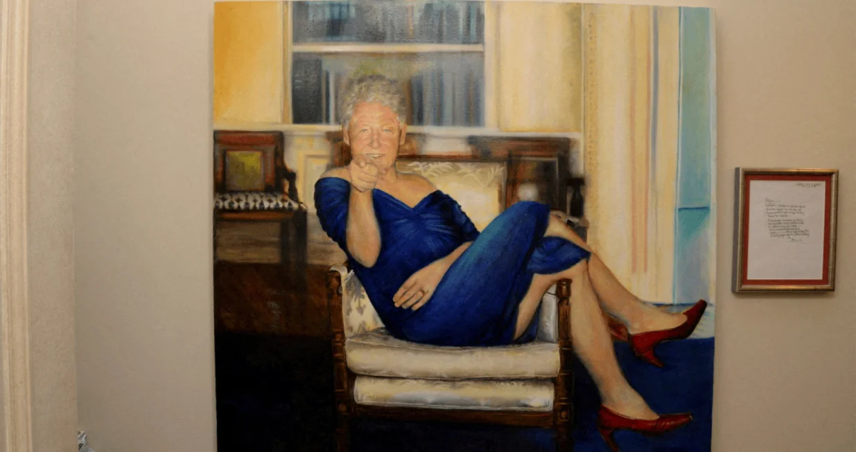 A painting of former U.S. President Bill Clinton wearing a dress is displayed inside the Manhattan home of Jeffrey Epstein in this image from the estate of late financier and convicted sex offender Jeffrey Epstein, released by the Department of Justice in Washington, D.C., U.S., on December 19, 2025. U.S. Justice Department/Handout via REUTERS THIS IMAGE HAS BEEN SUPPLIED BY A THIRD PARTY  TPX IMAGES OF THE DAY  THIS PICTURE WAS PROCESSED BY REUTERS TO ENHANCE QUALITY. AN UNPROCESSED VERSION HAS BEEN PROVIDED SEPARATELY./U.s. Justice Department