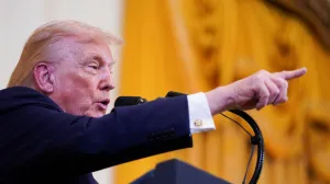 U.S. President Donald Trump gestures as he speaks at a Hanukkah reception in the East Room of the White House in Washington, D.C., U.S., December 16, 2025. REUTERS/Nathan Howard/Nathan Howard