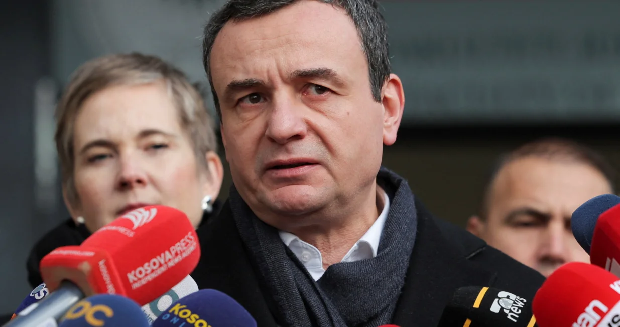 Kosovo's Prime Minister and Levizja Vetevendosje (Movement for Self-Determination) party leader Albin Kurti speaks to the members of the media after voting during a snap parliamentary election, nearly a year after a political deadlock that prevented the formation of a new government, in Pristina, Kosovo, December 28, 2025. REUTERS/Valdrin Xhemaj/Valdrin Xhemaj