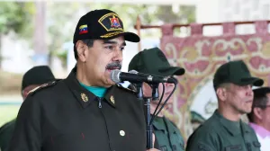 Venezuela's President Nicolas Maduro attends a year-end salutation to military forces in La Guaira, Venezuela December 28, 2025. Miraflores Palace/Handout via REUTERS ATTENTION EDITORS - THIS IMAGE HAS BEEN SUPPLIED BY A THIRD PARTY./Miraflores Palace