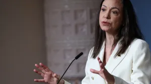 Nobel Peace Prize laureate and Venezuelan opposition leader Maria Corina Machado speaks during a press conference in Oslo, Norway December 11, 2025. REUTERS/Leonhard Foeger/Leonhard Foeger