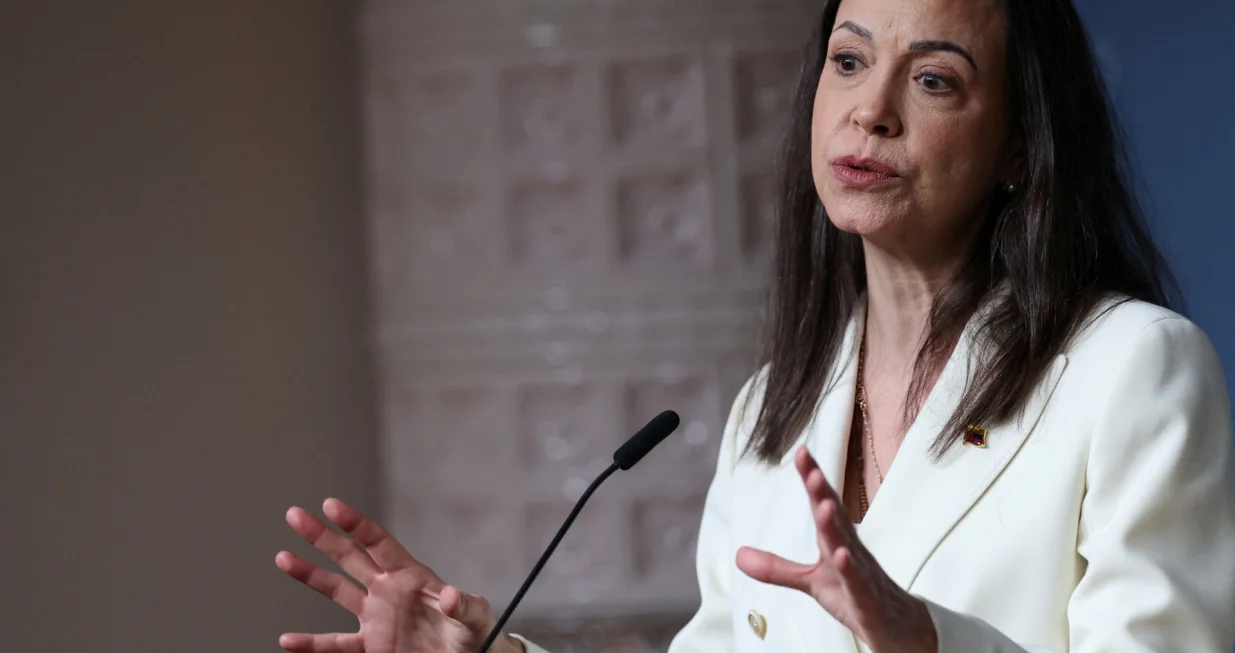 Nobel Peace Prize laureate and Venezuelan opposition leader Maria Corina Machado speaks during a press conference in Oslo, Norway December 11, 2025. REUTERS/Leonhard Foeger/Leonhard Foeger