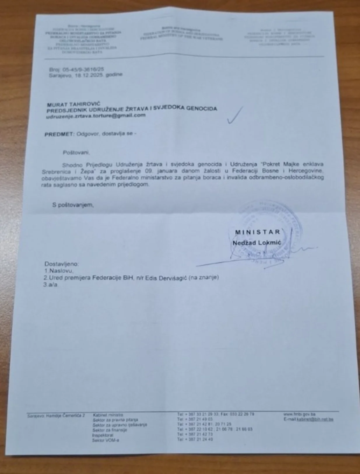 Saglasnost Ministarstva za pitanja boraca i invalida Odbrambeno-oslobodilačkog rata/