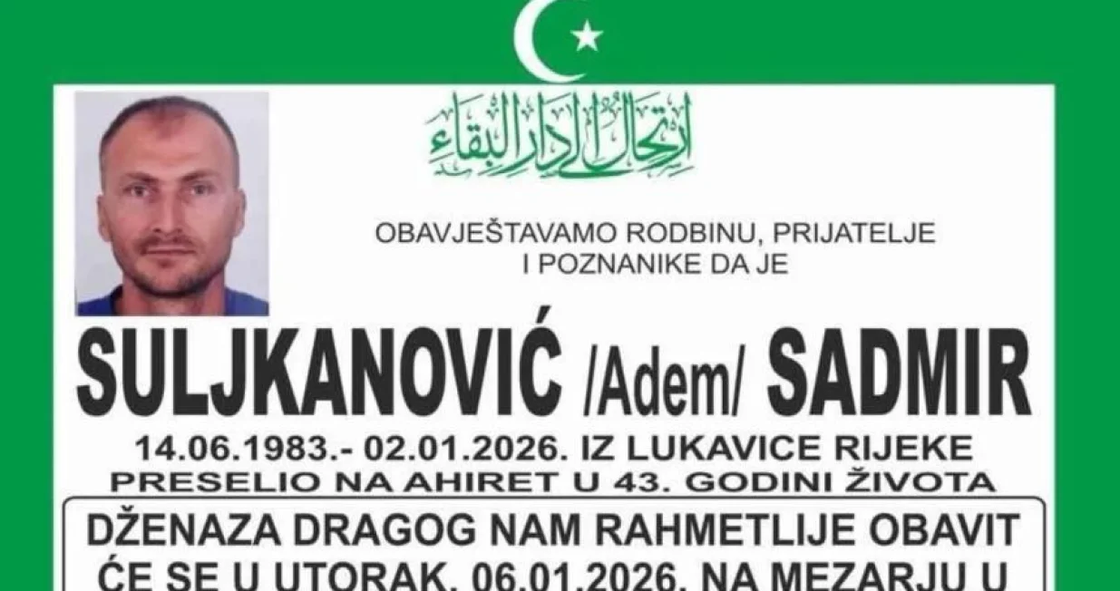 Sadmir Suljkanović smrtovnica, poginuo u dubrovniku/Dru&scaron;tvene Mreže