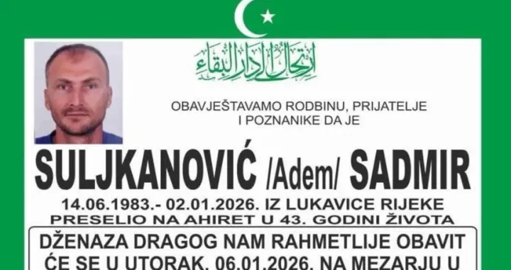 Sadmir Suljkanović smrtovnica, poginuo u dubrovniku/Dru&scaron;tvene Mreže